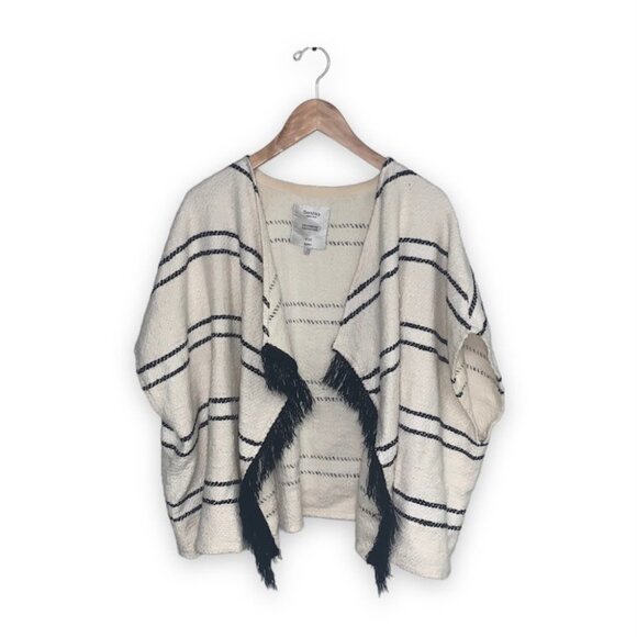 Bershka Poncho Cape Sweater‎ Size Medium  White Striped Outerwear Collection - Picture 1 of 7
